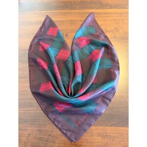 Vtg Plaid Burgundy Green MacNaughton Tartan Silk Scarf Preppy Academia Heritage